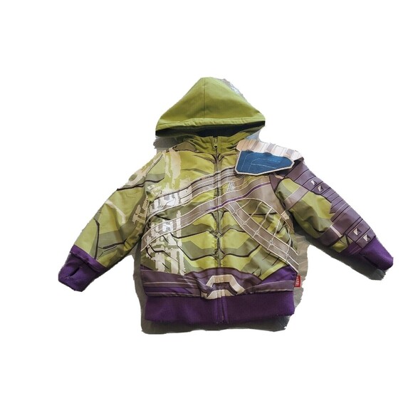 Girls Hooded Winter Coat Sz 3 Disney Toy Story Buzz Lightyear Green & Purple Zip - Picture 1 of 12